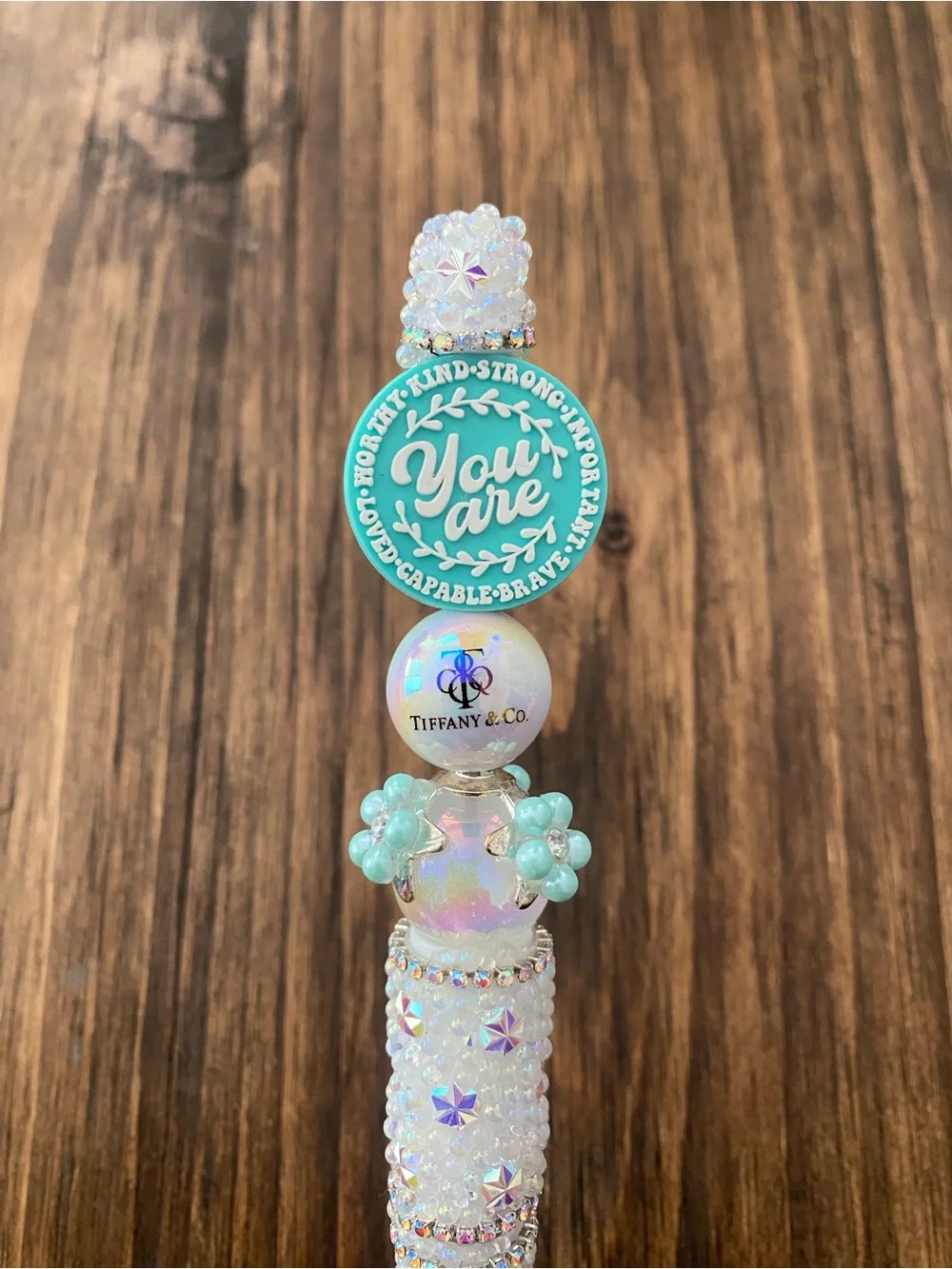 New Aqua 'You Are' Affirmations Beaded Pen